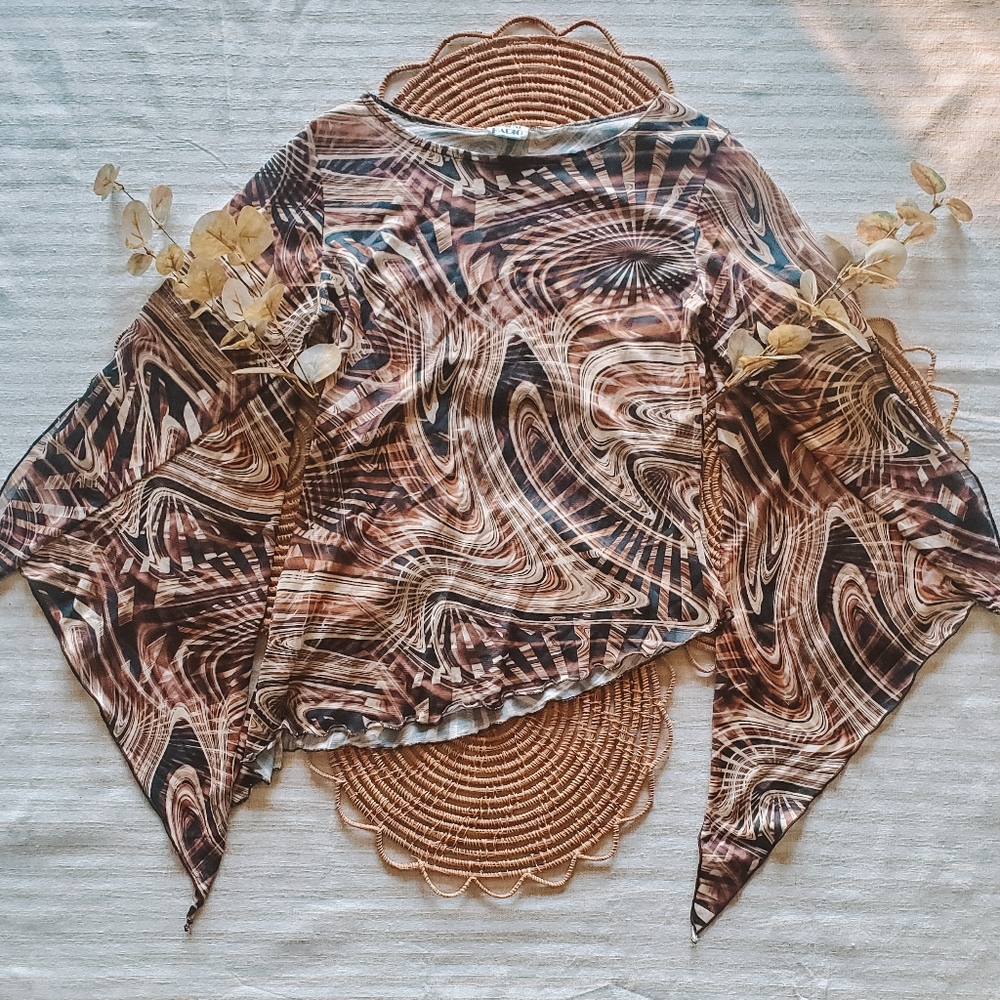 Y2K Marble Starburst Mesh Top